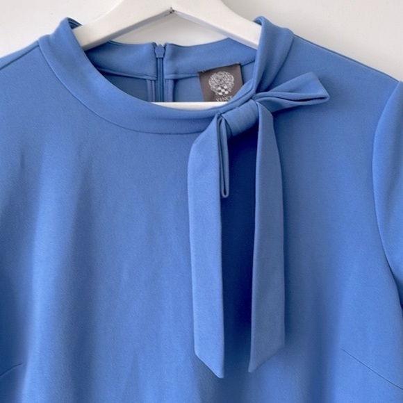 Womens Size 14 Vince Camuto Blue Tie Neck Short Sleeve Sheath Dress - Picture 8 of 11
